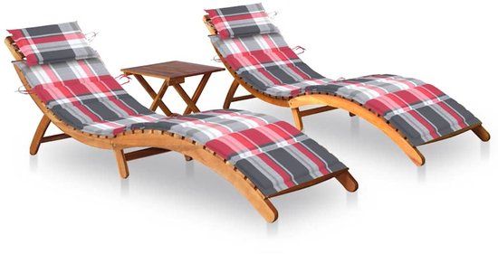 vidaXL Ligbedden 2 st met tafel en kussens massief acaciahout