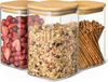 Bocaux de stockage en verre - Hermétique - Set de 3 - Avec couvercle en bois - 1 litre - Fabriqué en verre borosilicaté
