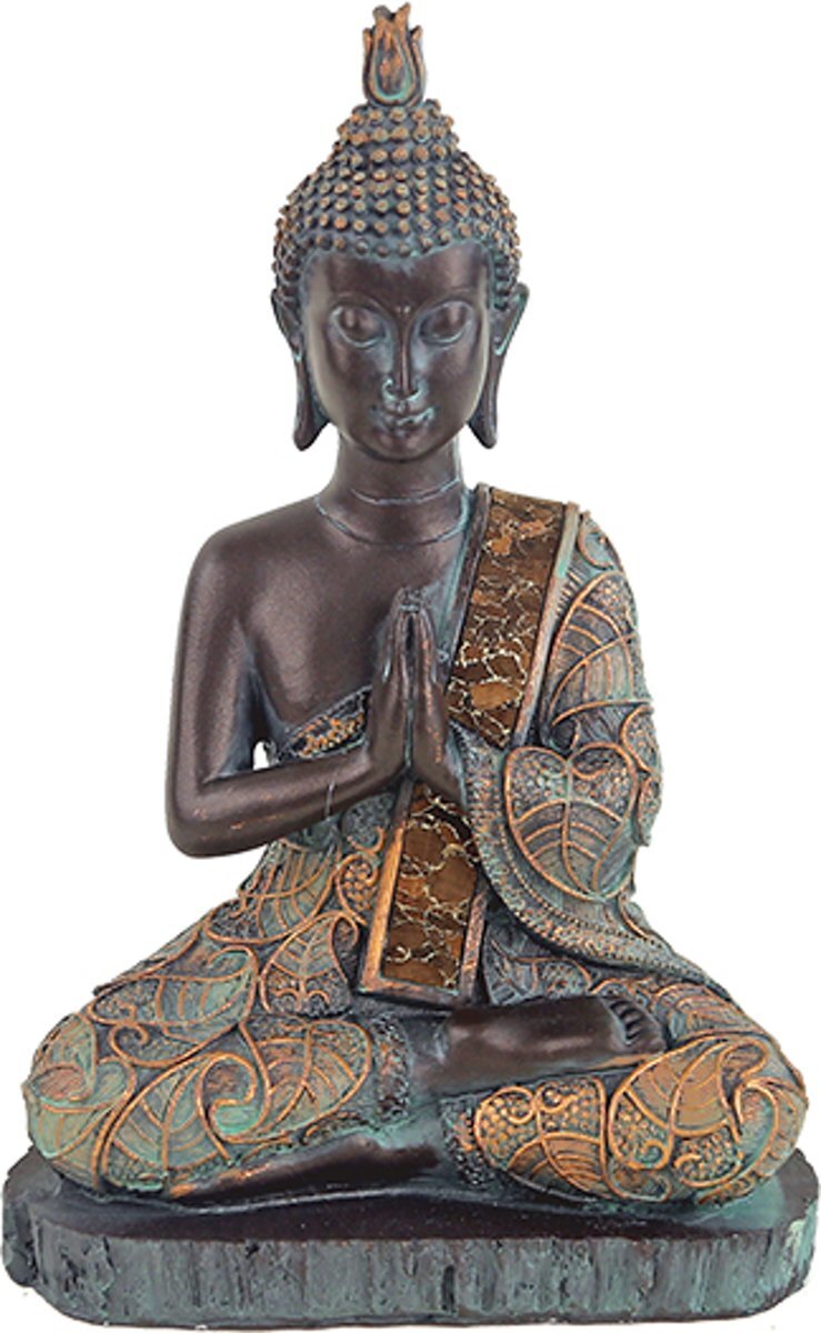 Yogi & Yogini Boeddha in gebed antieke finish Thailand - 15x10x23 cm - 380 g