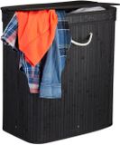 Merkloos 2x wasmand met deksel - 2 vakken - bamboe wasbox - mand voor wasgoed - zwart