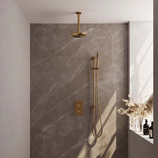 BRAUER Gold Carving Thermostatische Inbouw Regendouche Set - Geborsteld Goud