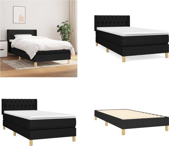 vidaXL Boxspring met matras stof zwart 90x200 cm