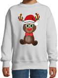 Bellatio Decorations Kersttrui - sweater - voor jongens/meisjes - Merry Christmas - grijs - Kerst rendier 152/164