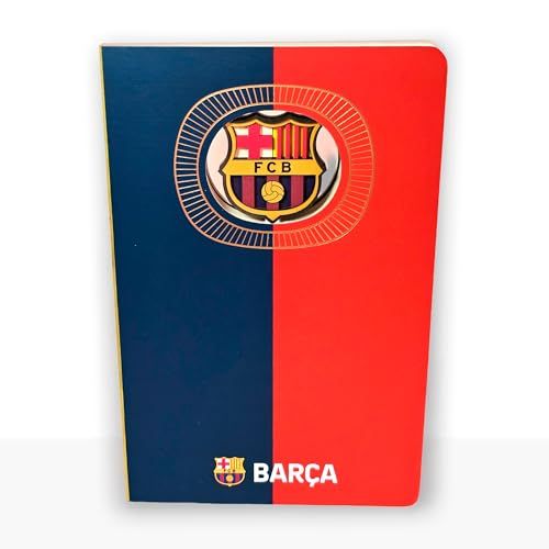 MociLab FC Barcelona-notitieboekje met 3D-logo – gebonden met stoffen rug en hoogwaardige afwerking – 120 blanco pagina’s – kleur: blauw-rood – formaat A5