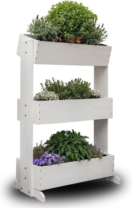 Verhoogd bloembed balkon met 3 etages - Wit - Hout