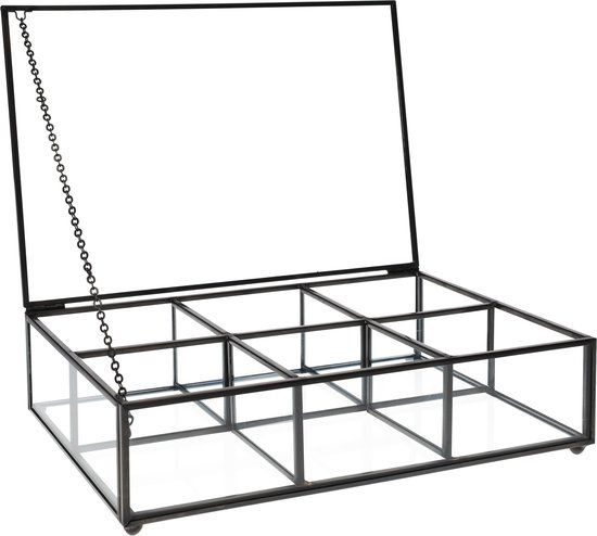 QUVIO Theedoos - Glas - Metaal - Zwart