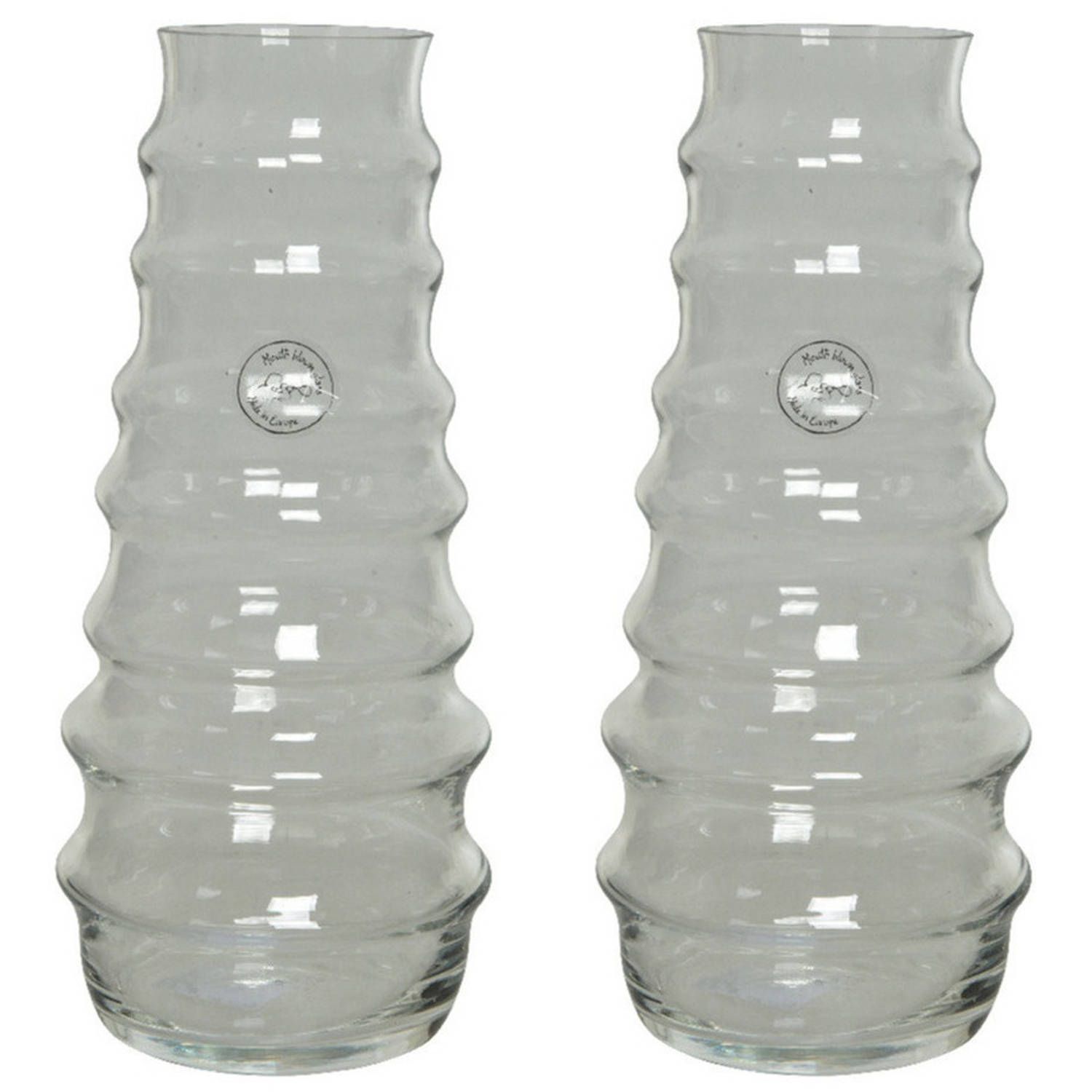 Decoris Transparante vaas/bloemenvaas ribbel-motief 3,5 liter van glas 13 x 30 cm - Glazen vazen voor bloemen en boeketten