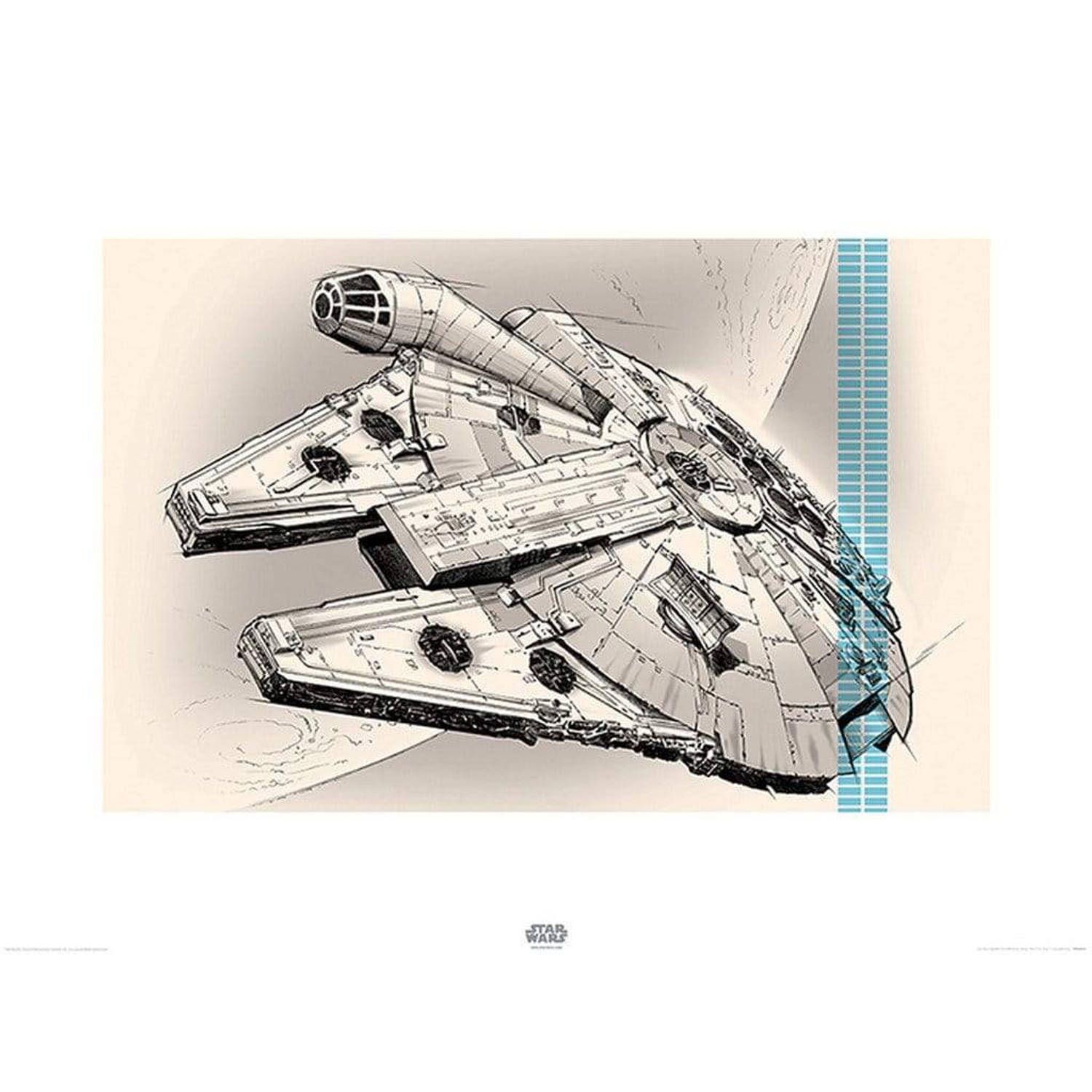 Pyramid Star Wars Episode VII Millennium Falcon Pencil Art Kunstdruk 80x60cm - Papier - 5051265406361