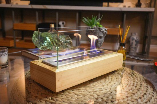 Double T Concept Juno Naturel Bio Ethanol Tafelhaard - Natuurlijk Hout - 40x16x21cm