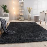 Paco Home Hoogpolig Vloerkleed Woonkamer Vacht Imitatiebont Shaggy Wollig Eenkleurig 80x150 cm Antraciet