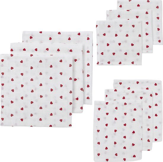 Meyco Baby Sweet Heart starterset - 9-pack - hydrofiel - red