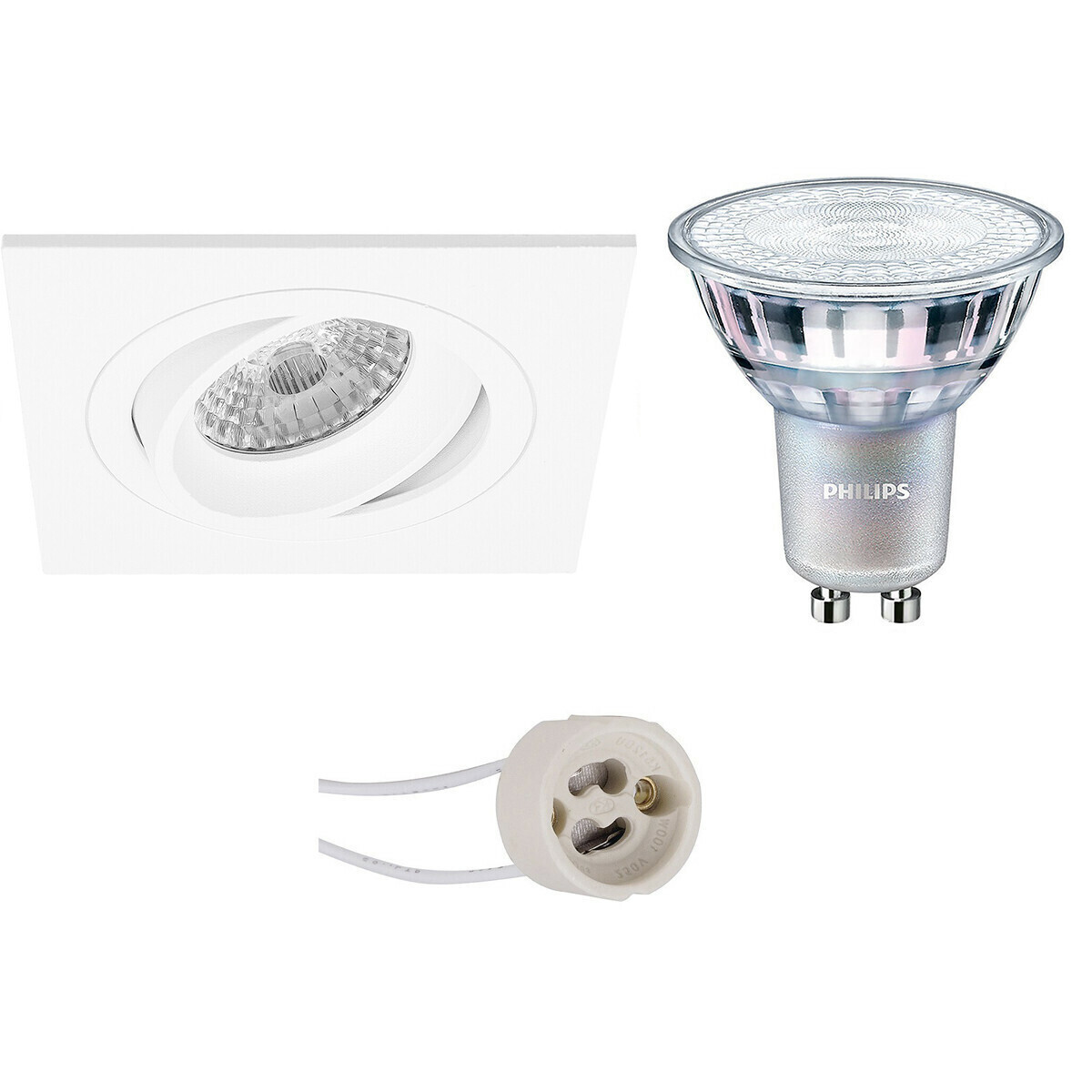 BES LED LED Spot Set - Pragmi Borny Pro - GU10 Fitting - Inbouw Vierkant - Mat Wit - Kantelbaar - 92mm - Philips - MASTER 927 36D VLE - 3.7W - Warm Wit 2200K-2700K - DimTone Dimbaar