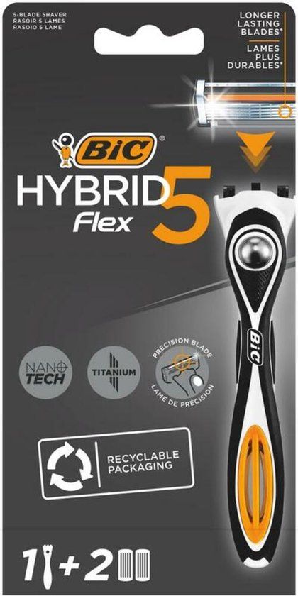 BIC Hybrid 5 Flex Scheersysteem voor Mannen - Zwart/Oranje - 2 Navulmesjes
