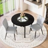 STILVORA Eethoek Set 100 Cm - Ronde Tafel Met 2 Stoelen En Glazen Details - Voor Eetkamer En Woonkamer - Zwart Grijs