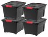 Boîte de rangement avec couvercle, 32 litres, noir/rouge, 4 pièces