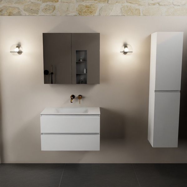Mondiaz Aivy badmeubelset - 80cm - Talc - 2 lades - Met spiegelkast