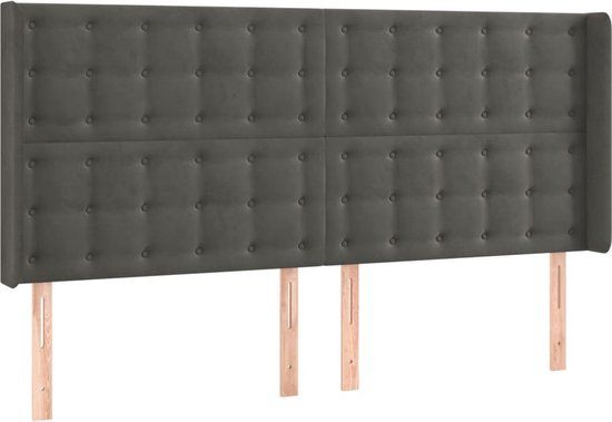 vidaXL Hoofdbord - 203x16x118/128 cm - Fluweel - Donkergrijs