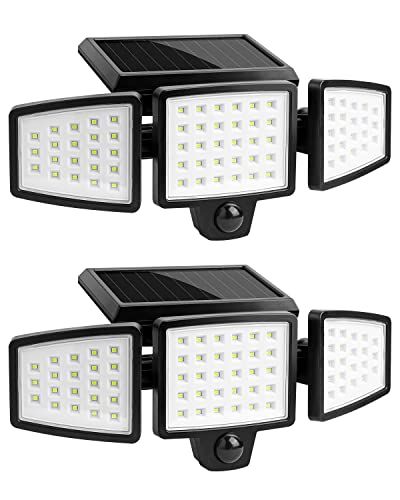 LE Zonnelamp voor buiten, 1000 lumen, zonnelamp met 72 leds en bewegingsmelder, IP65 waterdicht, 270 graden verlichtingshoek, 360 graden draaibaar, zonne-wandlamp voor tuin, balkon, garage en omheining, verpakking van 2 stuks