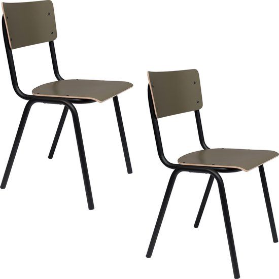 Zuiver Back To School Eetkamerstoelen Mat Groen - Set van 4