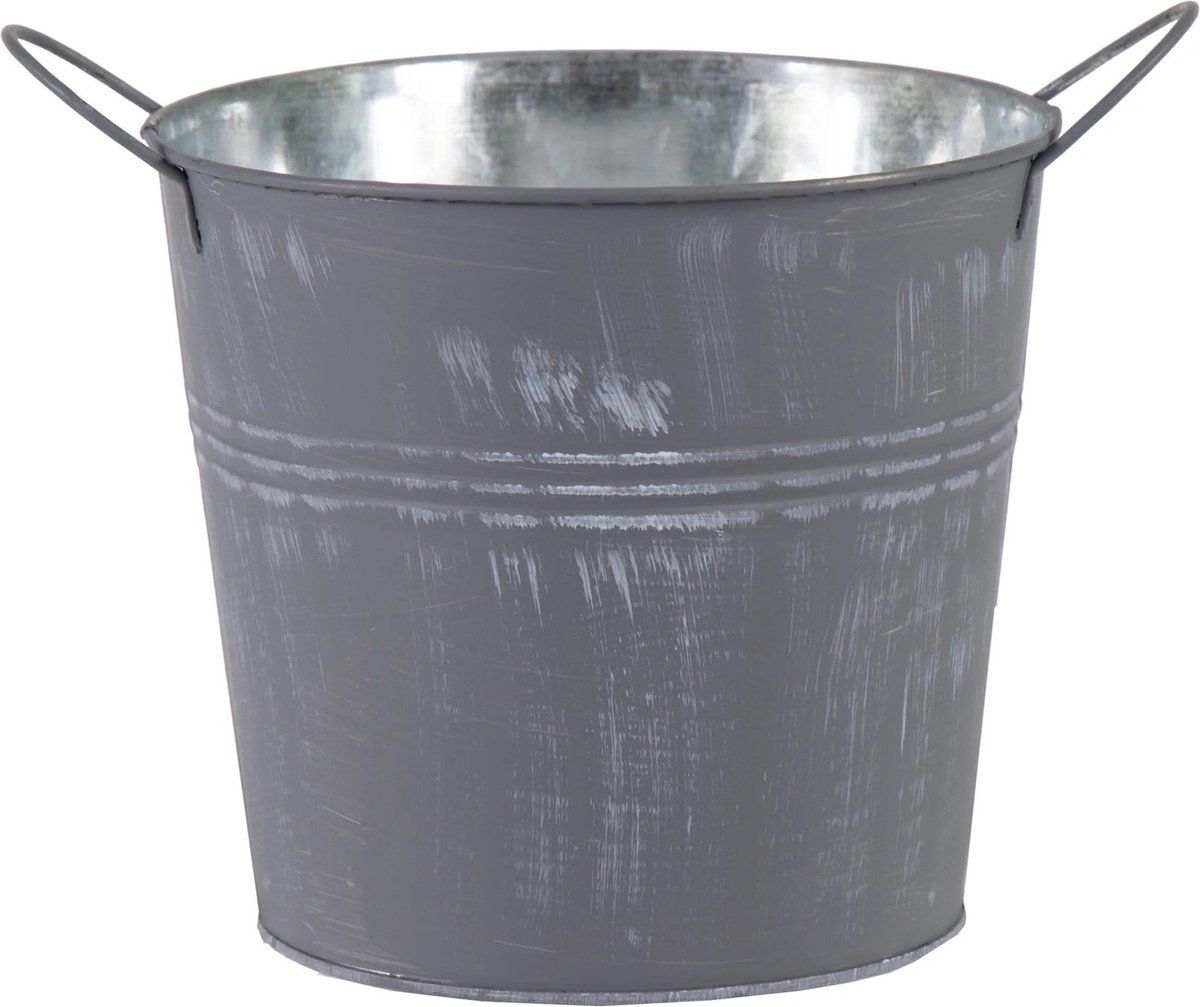 Mega Collections Plantenpot/bloempot/emmer - zink - zilvergrijs - D16 x H14 cm