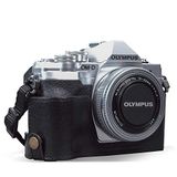 MegaGear MG1934 Ever Ready Echt lederen halve hoes voor Olympus OM-D E-M10 Mark IV camera, zwart.