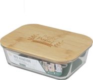 Bambou & Co Voedsel bewaarbakje/vershoudbakje - bamboe deksel - 1000 ml - ovenbestendig glas