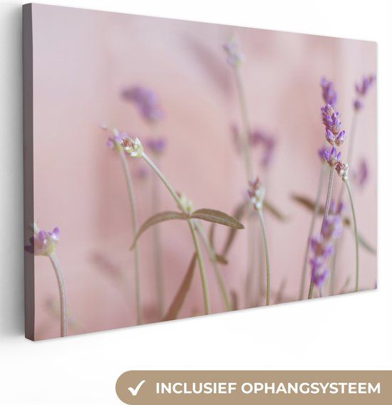 OneMillionCanvasses Canvas schilderij 140x90 cm - Lavendel - Bloemen - Paars - Botanisch - Wanddecoratie
