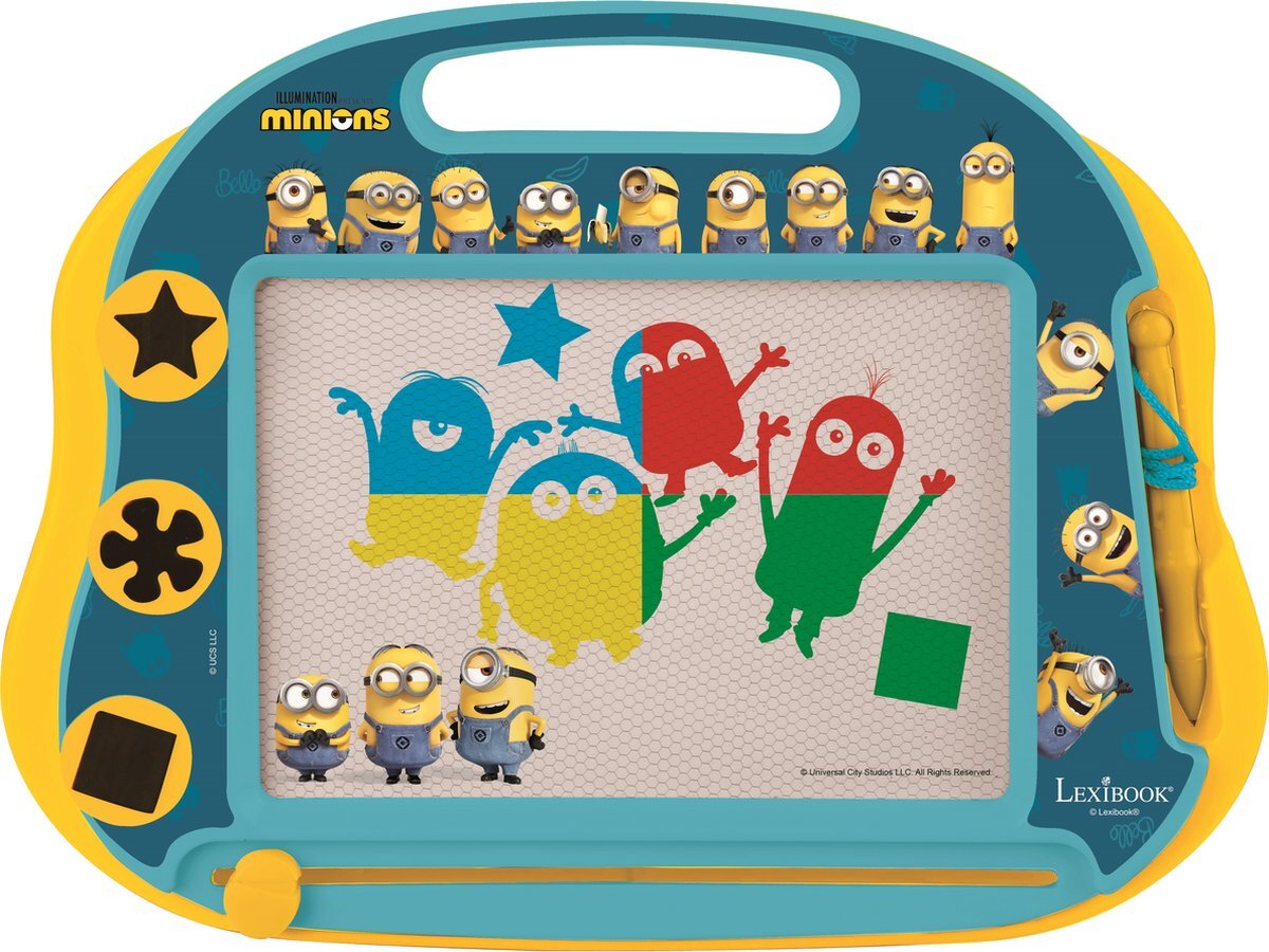 Lexibook Veelkleurige magnetische magisch Minions tekentafel, artistiek creatief speelgoed voor meisjes en jongens, pen en stempels, Geel / Blauw, CRDES550