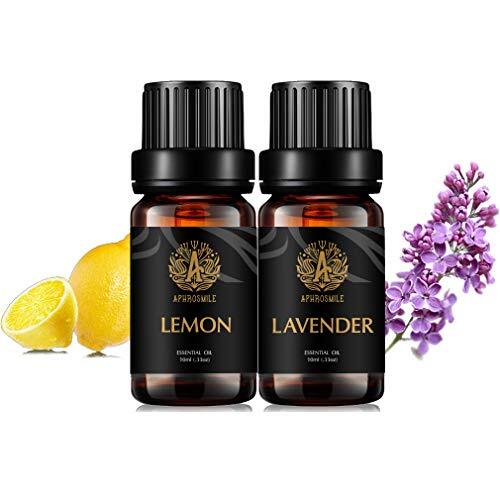 Aphrosmile Aromatherapie Lavendel etherische olie set voor diffuser, 2 x 10 ml 100% pure citroen etherische olie kit voor luchtbevochtigers, therapeutische kwaliteit citroenoliën voor thuis, 100% pure lavendeloliën voor massage