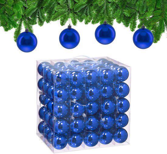 Relaxdays kerstballen set van 100 - Ø 6 cm - glanzend - kunststof - blauw