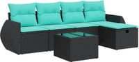 vidaXL 6-delige Loungeset met Kussens, Poly Rattan, Zwart