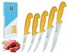 Couteau de boucher set, 5 pièces, avec 2 couteaux à viande et 3 couteaux à fileter, jaune