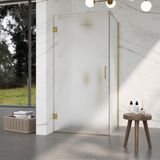 Fortifura Galeria Douchecabine - 90x140x200cm - scharnieren - deurgreep - vlak - gesatineerd veiligheidsglas - PVD - geborsteld messing (goud)
