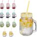 Merkloos Mason Jars Smoothie Glazen Set van 12 - Drinkglazen met Deksel, Handvat en Rietje 500 ml (Kleurrijk)