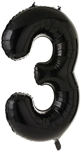Unique Party 56000 - 34" Giant Black Foil Number 3 Balloon