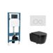 QeramiQ Dely Swirl Toiletset - reservoir encastré Qeramiq Flush - abattant avec fonction de frein de chute - plaque de commande en marbre blanc naturel - boutons ronds - noir mat