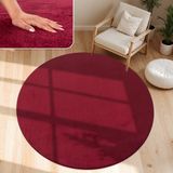 Paco Home Vloerkleed Woonkamer Kortpolig Wasbaar Zacht Effen Bont Antislip 160 cm Rond Rood