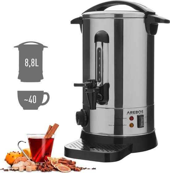AREBOS Glühweinketel 8,8 L | RVS | 950W | 30-110°C | Zilver