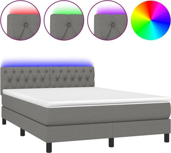 vidaXL Boxspring met matras en LED stof donkergrijs 140x190 cm