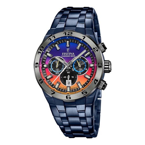 Festina F20709/1 Heren Horloge - Chronograaf - Blauw - Quartz - Leer - 10 ATM