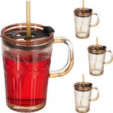 Merkloos Relaxdays drinkglazen met handvat - set van 4 - 450 ml - lichtbruin