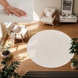 TT Home Vloerkleed Woonkamer Laagpolig Eenkleurig Modern Design Wasbaar Geel Gold, Kleur: Crème, Maat:200 cm rond
