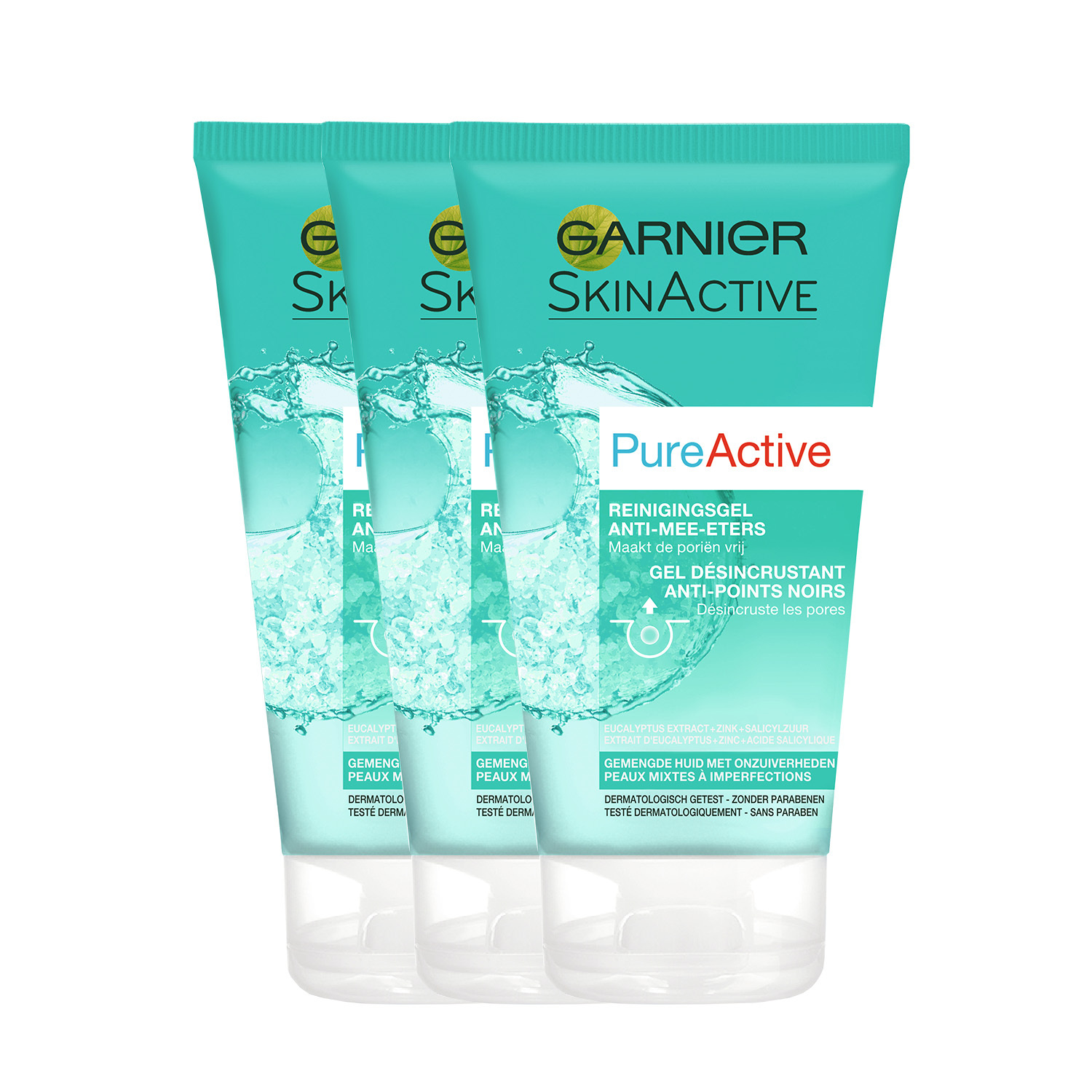 Garnier Skinactive Face SkinActive – PureActive Reinigingsgel Anti-Mee-Eters voor een Gemengde Huid - 150ml X 3 – Gezichtsreiniging