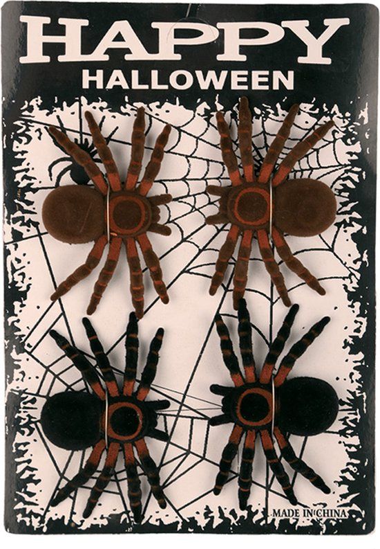 Faram Halloween Decoratie Spinnen - 8cm - Zwart/Bruin - 4 Stuks