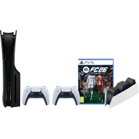 Sony PlayStation PS5 Slim Disc Edition + FC 26 + Covers Zwart + Extra Controller Wit + Oplaadstation