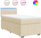 vidaXL Boxspringbed met matras, stof, crèmekleurig, 100x200 cm