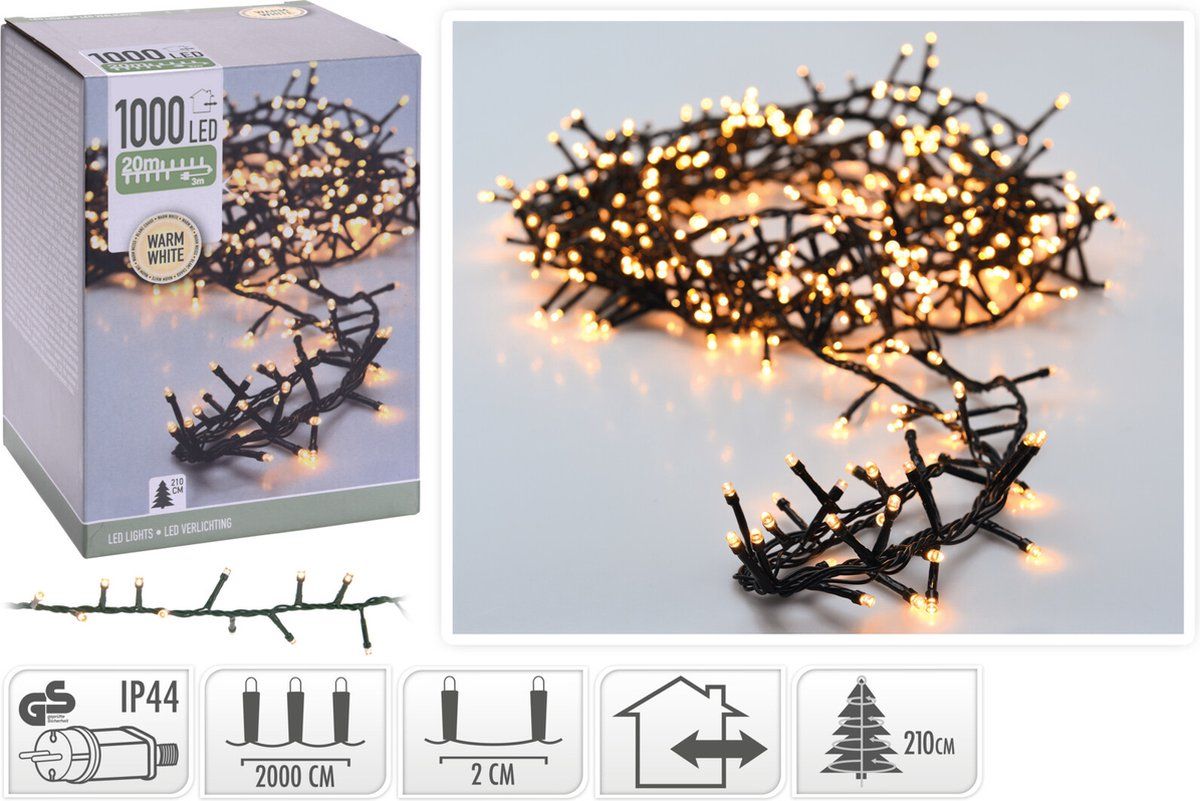 KOOPMAN Kerstverlichting Snakelight 1000 LED - 20 meter - warm wit - microcluster
