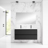 Saniclass Prime Blend Badkamermeubelset - 120x55x46cm - 2 rechthoekige keramische wasbakken wit - 2 kraangaten - 2 lades - rechthoekige spiegel - mat zwart