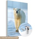 MuchoWow® Glass Painting 90x120 cm - Acrylic Glass Painting - Polar Bear - Cub - Snow - Photo on Glass - Paintings