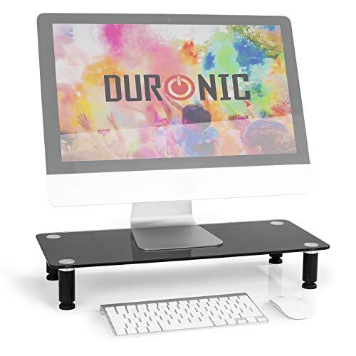 Duronic DM052-2 Monitorstandaard | Verstelbaar TV Laptop Beeldscherm Standaard | Zwart Getemperd Glas | Scherm Steun Kantoor & Thuis | Werk & Hobby | Ergonomisch Schap 20 kg Capaciteit | 56 x 24 cm